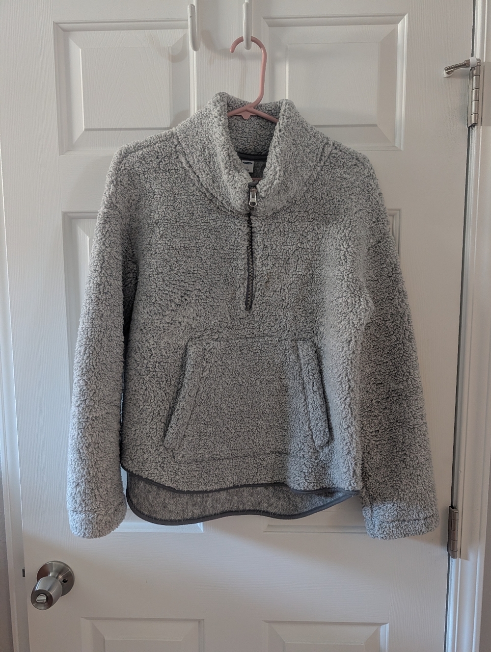 Old Navy Light Gray Sherpa Quarter-Zip Pullover